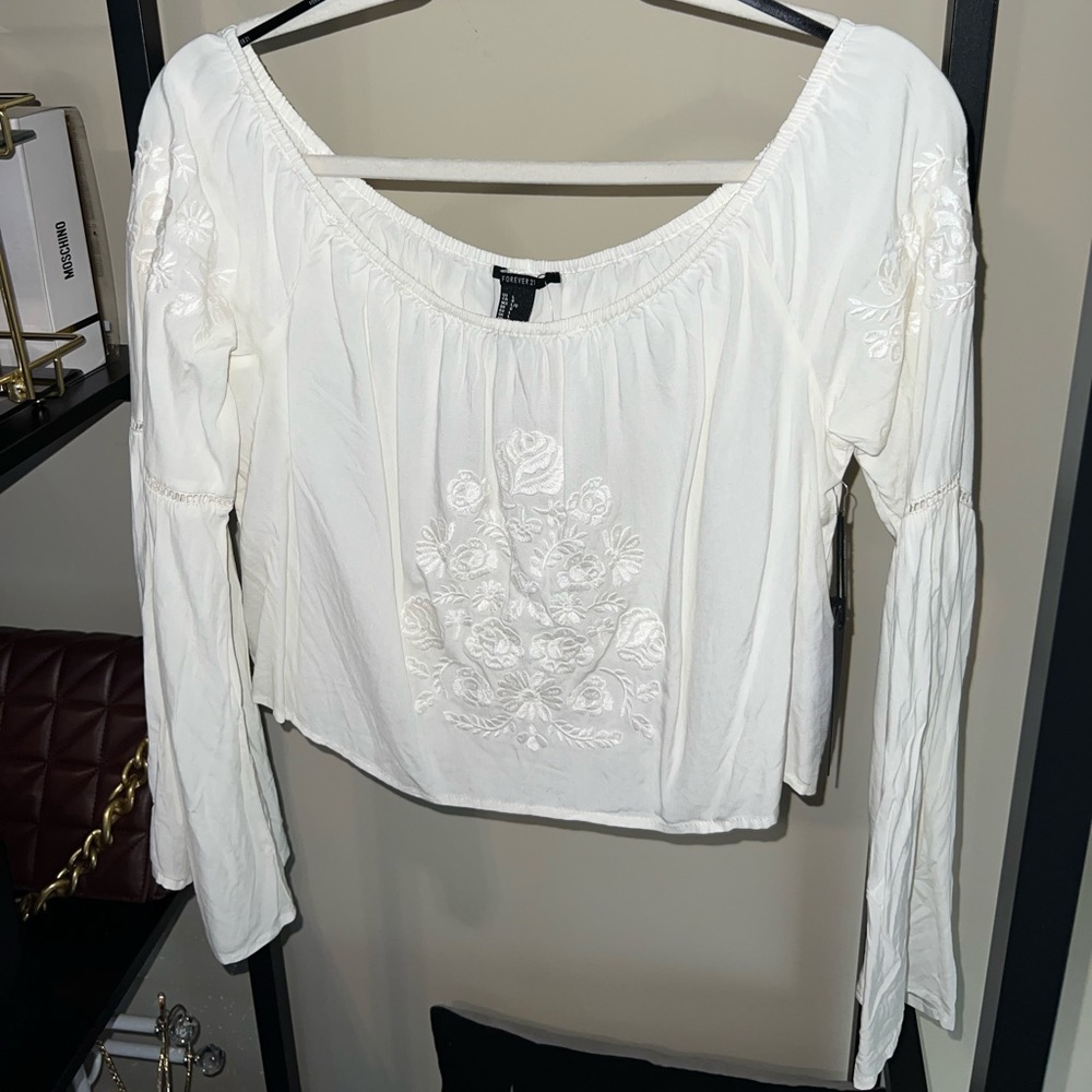 Forever 21 Linen Woven Blouse, cream/ivory color, size Large